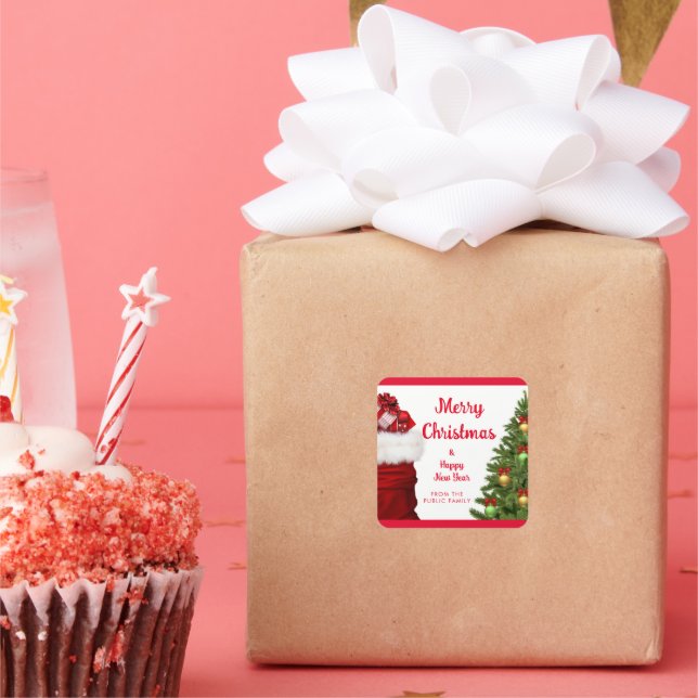 Custom Happy New Year Merry Christmas Red Quadratischer Aufkleber (Party)