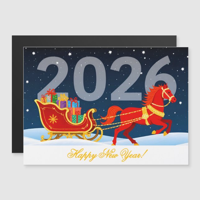 Custom Happy New Year of the Red Fiery Horse 2026 Magnetkarte (Vorne/Hinten)