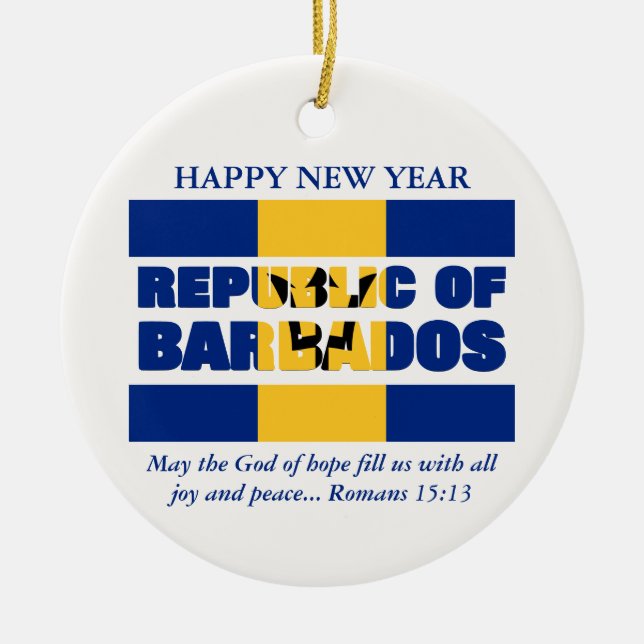 Custom Happy New Year Republik Barbados Keramik Ornament (Vorne)