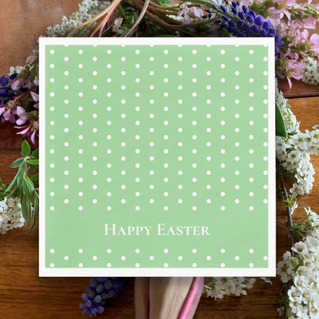 Custom Happy Oaster Mint Green & White Polka Dot Serviette (Happy Easter custom pastel green fun chic napkins. Trendy mint and white polka dot Easter brunch )
