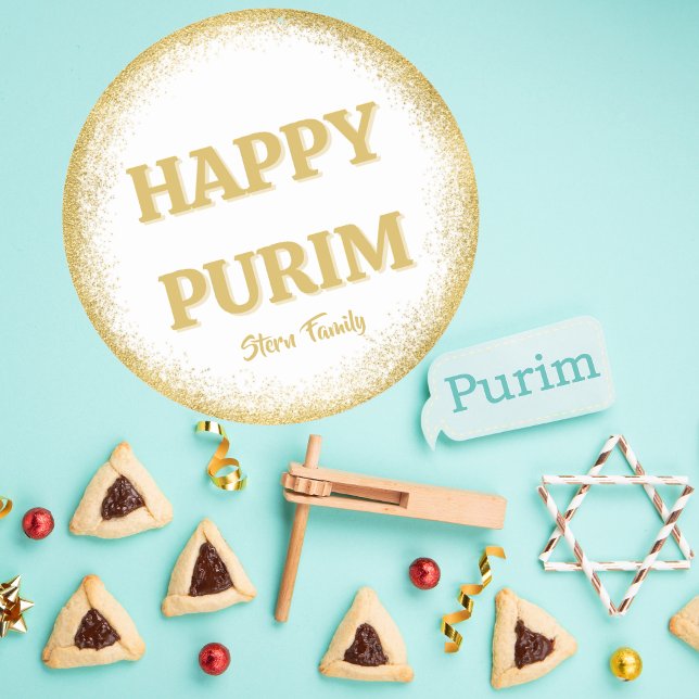Custom Happy Purim Gold Glitzer Elegant Runder Aufkleber (Von Creator hochgeladen)