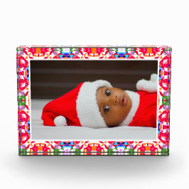 Custom Happy Red Bright Green Christmas Keepake Fotoblock