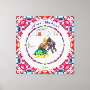 Custom Happy Red Bright Green Christmas Keepake Leinwanddruck