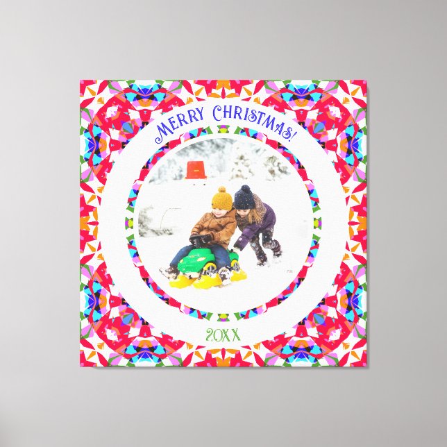 Custom Happy Red Bright Green Christmas Keepake Leinwanddruck (Vorderseite)