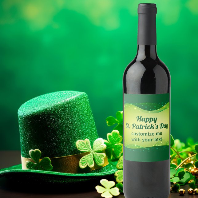 Custom Happy St. Patrick's Day Green Sparkle Party Weinetikett (Von Creator hochgeladen)