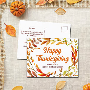 Custom Happy Thanksgiving Autumn Leaves Company Postkarte
