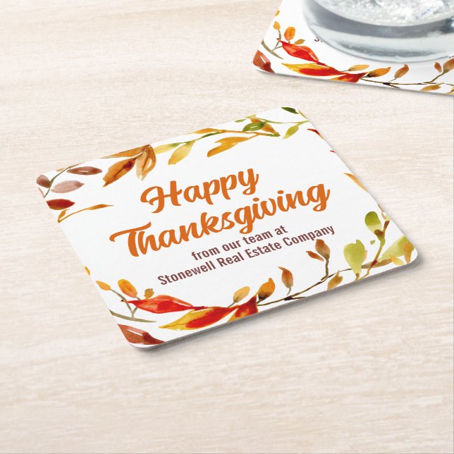 Custom Happy Thanksgiving Autumn Leaves Company Rechteckiger Pappuntersetzer (angewinkelt)