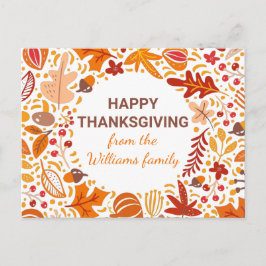 Custom Happy Thanksgiving Autumn Leaves Wreath Postkarte