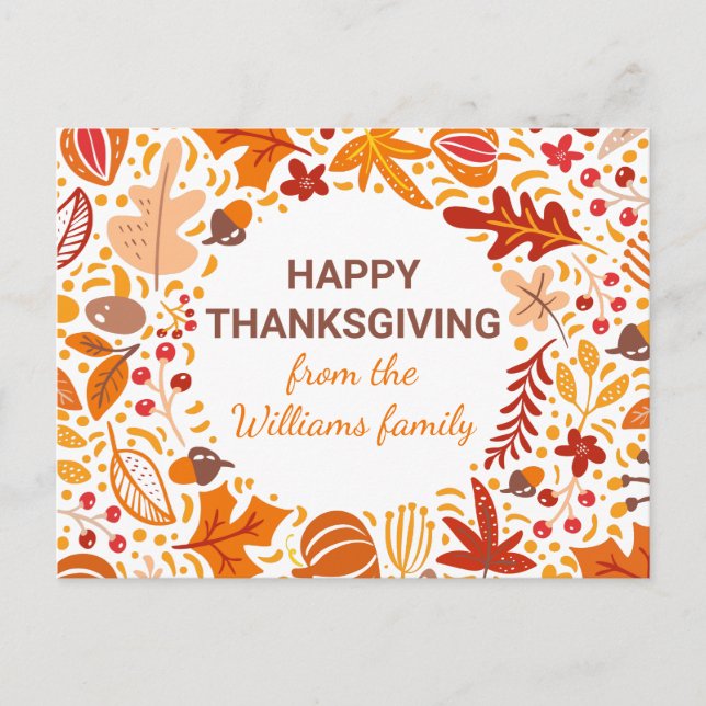 Custom Happy Thanksgiving Autumn Leaves Wreath Postkarte (Vorderseite)