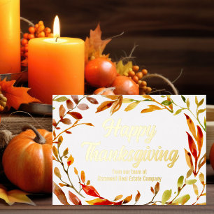 Custom Happy Thanksgiving Herbstlaubs Company Gold Folien Feiertagskarte