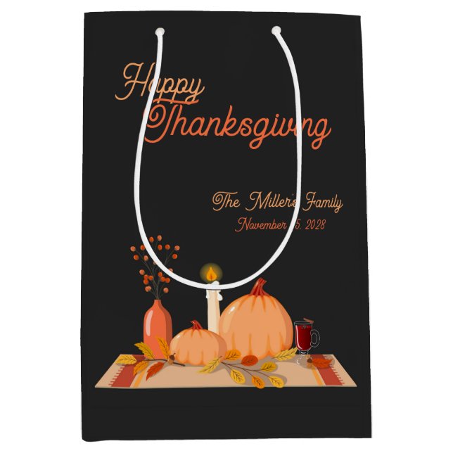 Custom Happy Thanksgiving Mittlere Geschenktüte (Vorderseite)