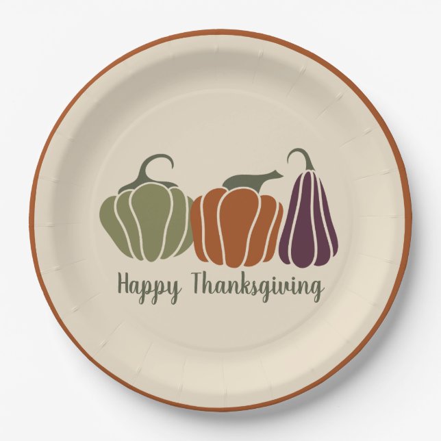 Custom Happy Thanksgiving Party Moderne Pumpkins Pappteller (Vorderseite)