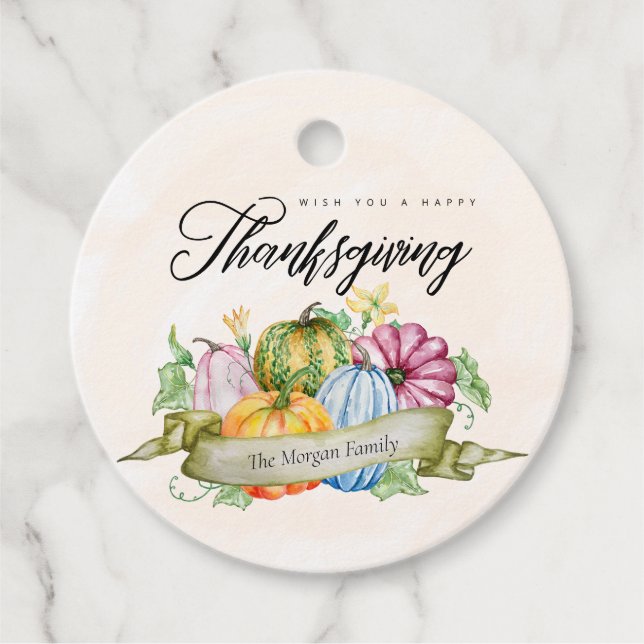 Custom Happy Thanksgiving Pumpkins Blume Geschenkanhänger (Vorderseite)