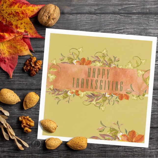 Custom Happy Thanksgiving Rustic Autumn Leaves Serviette (Von Creator hochgeladen)