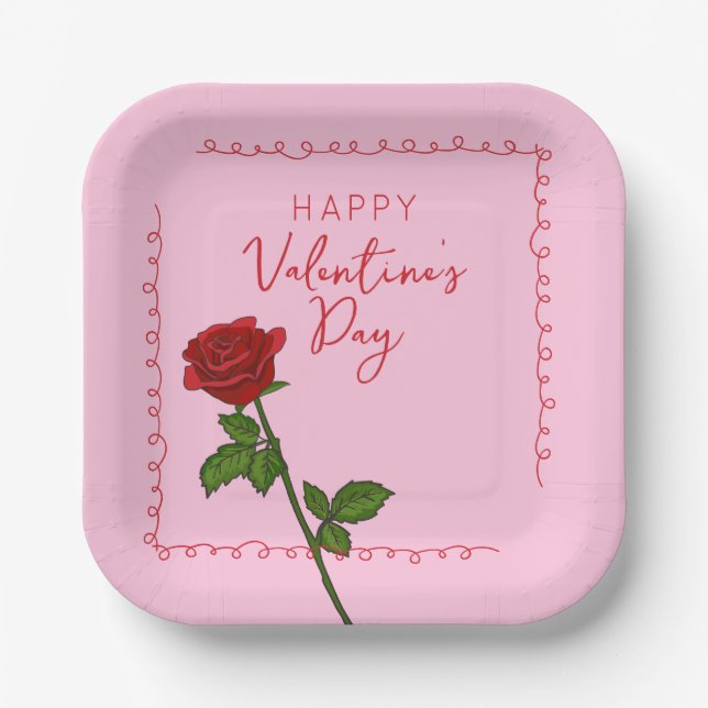 Custom Happy Valentine’s Day Rose  Pappteller (Vorderseite)