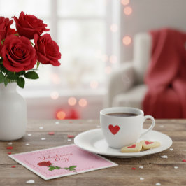 Custom Happy Valentine’s Day Rose  Serviette