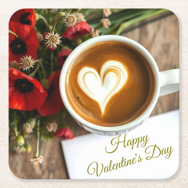 Custom Happy Valentine's Day Coffee Cup with Heart Rechteckiger Pappuntersetzer (Vorderseite)