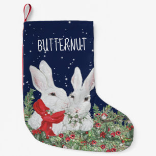 Custom Haustier Weihnachten Bunny Rabbit Blue Snow Kleiner Weihnachtsstrumpf