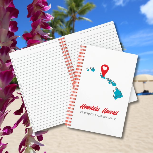Custom Hawaii Heart Map Marker City Koordinaten Notizbuch (Von Creator hochgeladen)