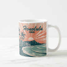 Custom Hawaii Honolulu Waikiki Beach Retro Travel