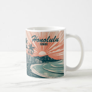 Custom Hawaii Honolulu Waikiki Beach Retro Travel Kaffeetasse