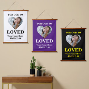 Custom heart Bible Verse John Christlich Foto Wandteppich Mit Holzrahmen