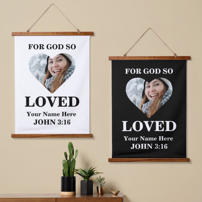 Custom heart Bible Verse John Christlich Foto Wandteppich Mit Holzrahmen (Asymmetrisch)