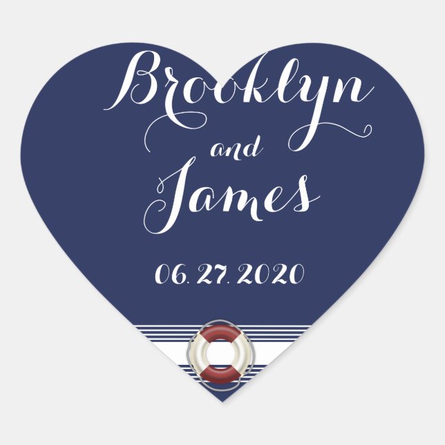 Custom Heart Blue Nautical Wedding Stickers (Vorderseite)