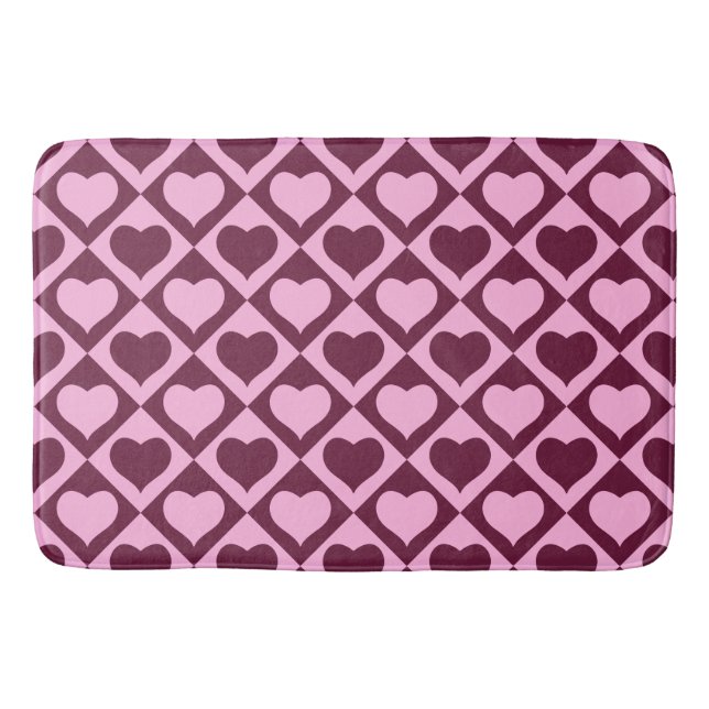 Custom Heart Checkerboard Pattern Bordeaux Pink -  Badematte (Vorderseite)