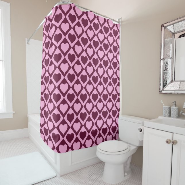 Custom Heart Checkerboard Pattern Bordeaux Pink -  Duschvorhang (Beispiel)