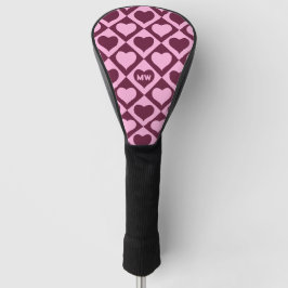 Custom Heart Checkerboard Pattern Bordeaux Pink -  Golf Headcover