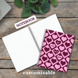 Custom Heart Checkerboard Pattern Bordeaux Pink -  Notizbuch