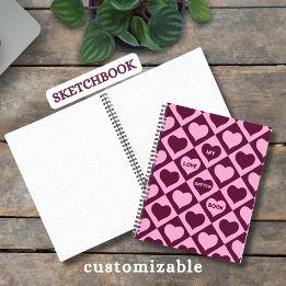 Custom Heart Checkerboard Pattern Bordeaux Pink -  Notizbuch