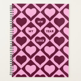 Custom Heart Checkerboard Pattern Bordeaux Pink -  Planer