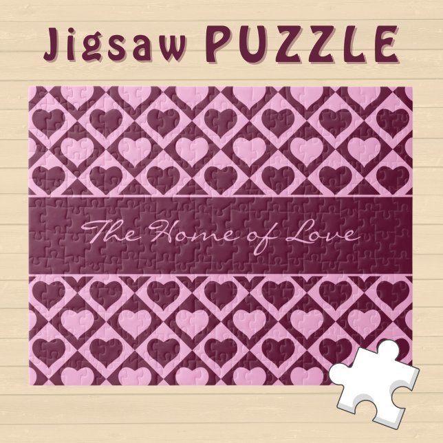 Custom Heart Checkerboard Pattern Bordeaux Pink -  Puzzle (Von Creator hochgeladen)