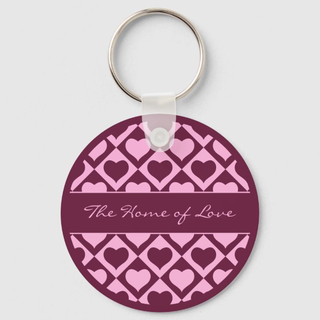 Custom Heart Checkerboard Pattern Bordeaux Pink -  Schlüsselanhänger (Vorderseite)