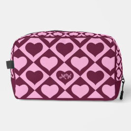 Custom Heart Checkerboard Pattern Bordeaux Pink -  Waschbeutel