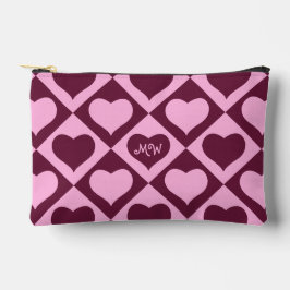 Custom Heart Checkerboard Pattern Bordeaux Pink -  Zubehörtasche