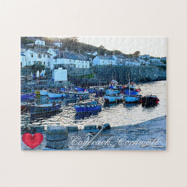 Custom Heart Coverack Hafen Dusk Cornwall Foto Puzzle (Horizontal)