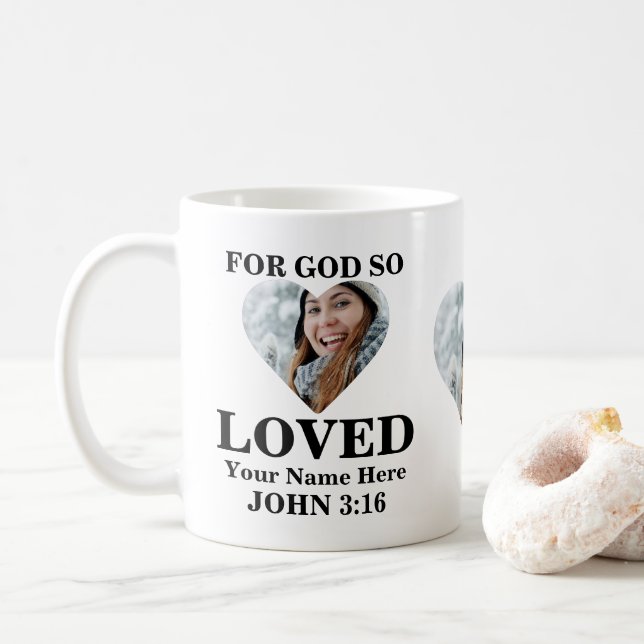 Custom heart Foto Christlich Bible Verse John 3 16 Kaffeetasse (Mit Donut)
