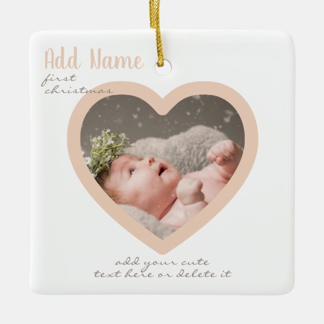 Custom Heart Foto Script Baby Girl 1. Weihnachten Keramikornament (Vorderseite)