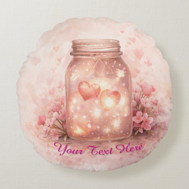 Custom Heart Jar Round Pillow Rundes Kissen (Vorderseite)