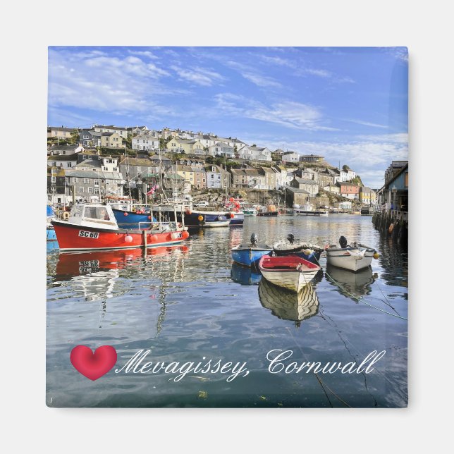 Custom Heart Mevagissey Fish Landing Quay Cornwall Magnet (Vorne)
