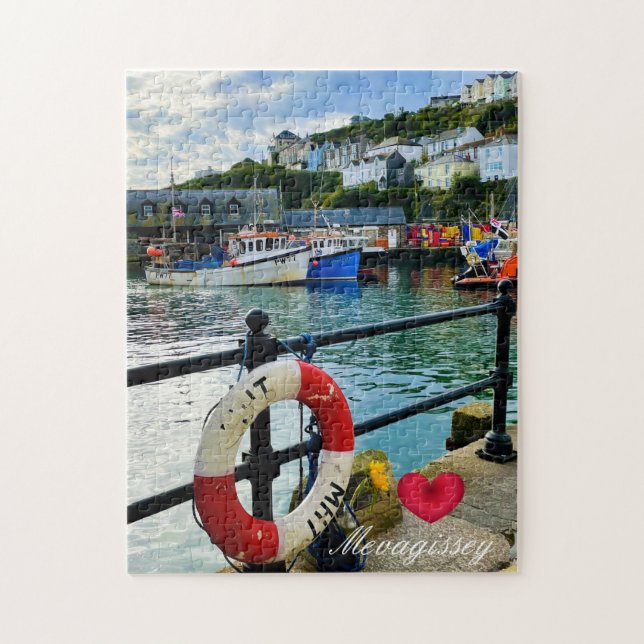 Custom Heart Mevagissey Hafen Lifebuoy Cornwall Puzzle (Vertikal)