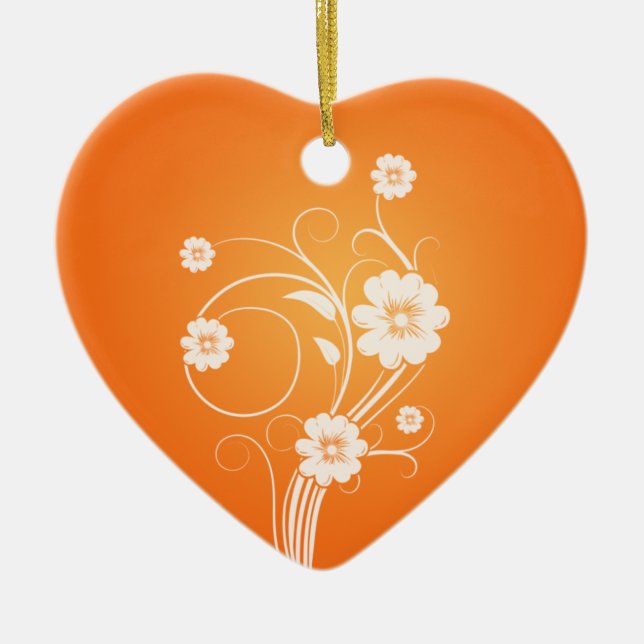 Custom Heart Ornamente Weiße Blume auf Orange (Vorne)