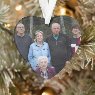 Custom HEART Shaped Green/Red Family Foto Ornament