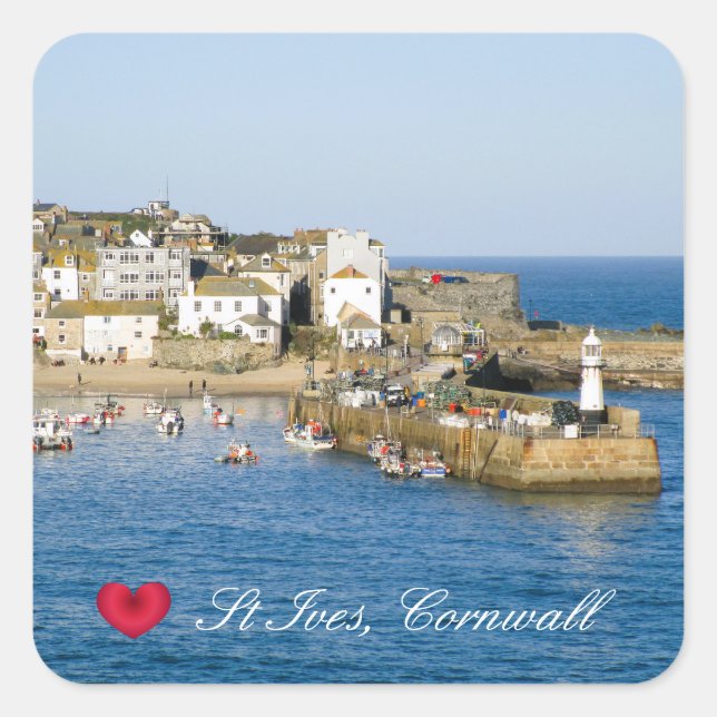 Custom Heart St Ives Harbour Pier Cornwall Foto Quadratischer Aufkleber (Vorderseite)