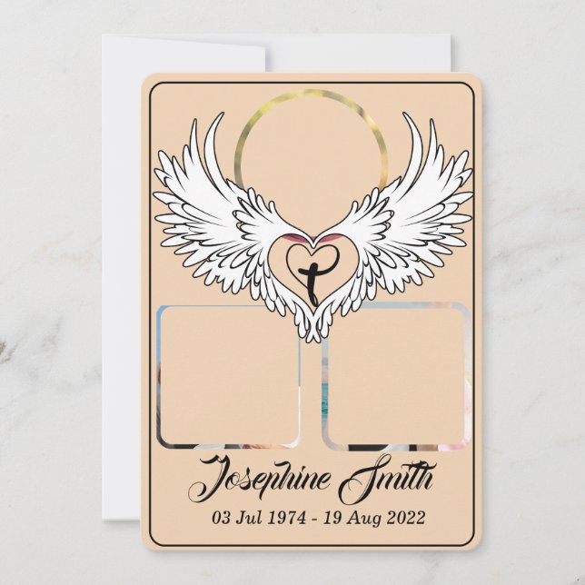 Custom Heart Wings 3 Foto Beerdigung Einladung (Vorderseite)