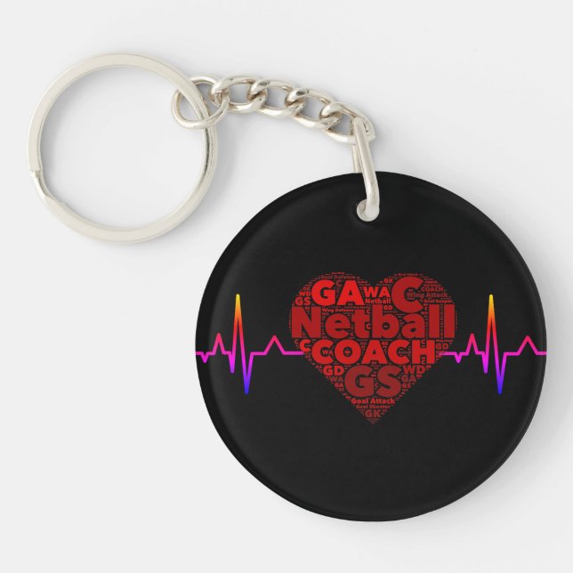 Custom Heartbeat Personalisiert Netball Coach Schlüsselanhänger (Vorderseite)