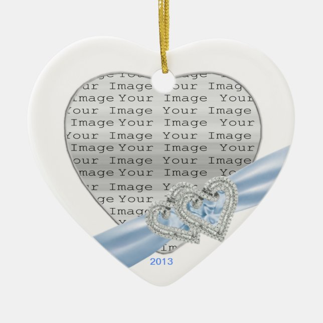 Custom Hearts Ice Blue Ribbon Ornament (Vorne)